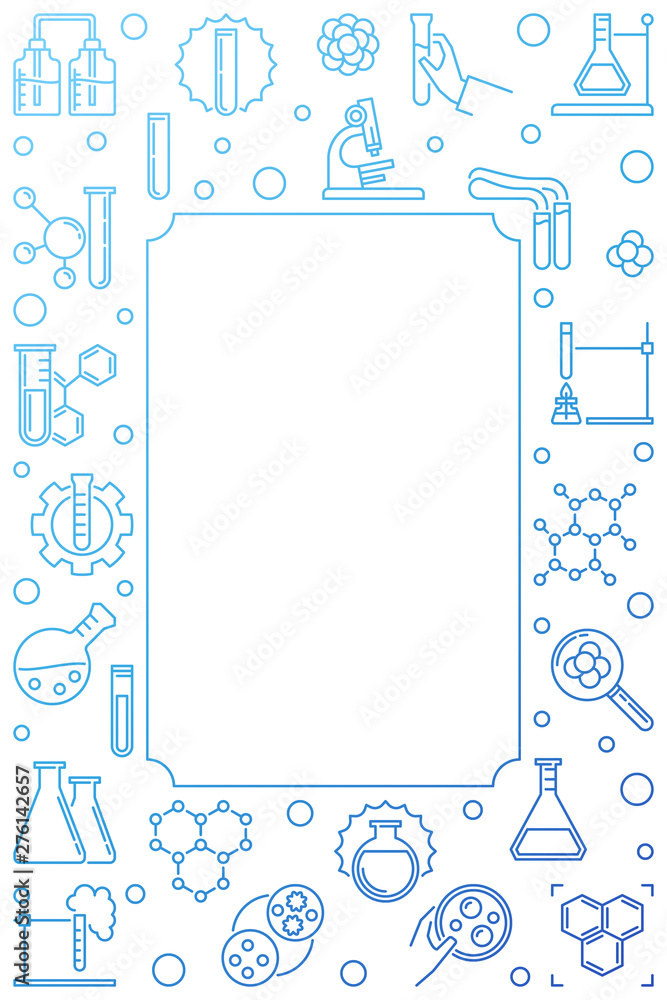 Poster chemistry vector blue vertical outline frame with empty space for text on white background