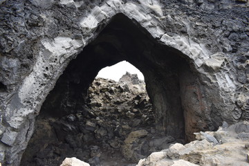 The stony church in the lava field Dimmu Borgir in Myvatn in Iceland