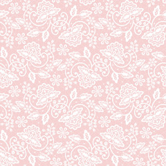 Seamless pink lace background with floral pattern