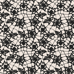 Seamless black lace background with floral pattern