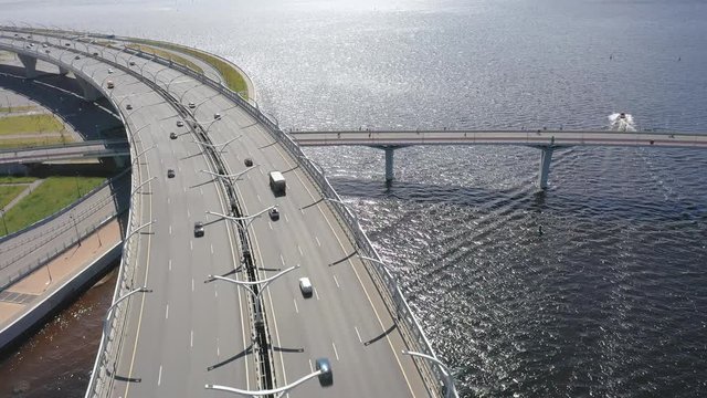 Aerial Drone Shot Western High-Speed Diameter, Gulf of Finland in Saint Petersburg, Russia