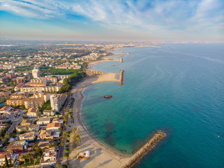 View of the coastline Costa Dourada, Catalonia, Spain. Drone aerial photo