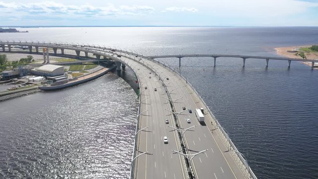 Aerial Drone Shot Western High-Speed Diameter, Gulf of Finland in Saint Petersburg, Russia