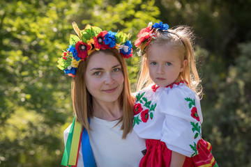 Mother and daughter in Ukrainian national dress