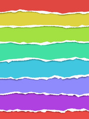 Fototapeta premium Seven oblong torn paper wisps of different colors placed one under another with soft shadow. Vector paper mock up.