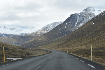 The street to the Vestrahorn Mountains  in Iceland