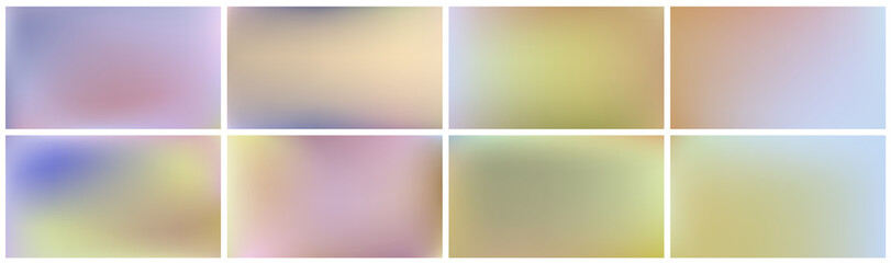 Set of light coloured vector horizontal backgrounds. Smooth and blurry soft abstract gradient for products presentation, books, poster, banner.