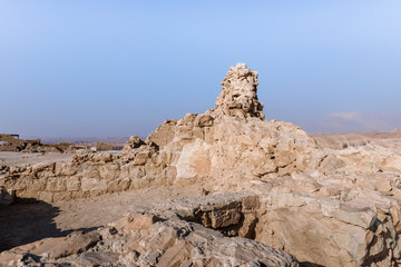 Morning view of the excavation of the ruins of the fortress of Masada, built in 25 BC by King Herod on top of one of the rocks of the Judean desert