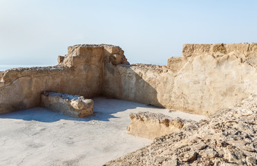 Morning view of the excavation of the ruins of the fortress of Masada, built in 25 BC by King Herod...