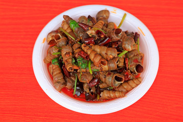 Fried seashells in the kitchen