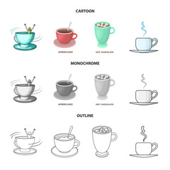 Vector design of cup and coffe icon. Collection of cup and top stock symbol for web.