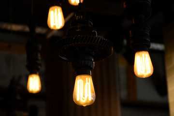 Beautiful vintage lamps shine in darkness