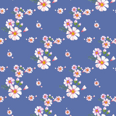 Field of white chamomile, great design for any purposes. Abstract bouquet design. Retro style.