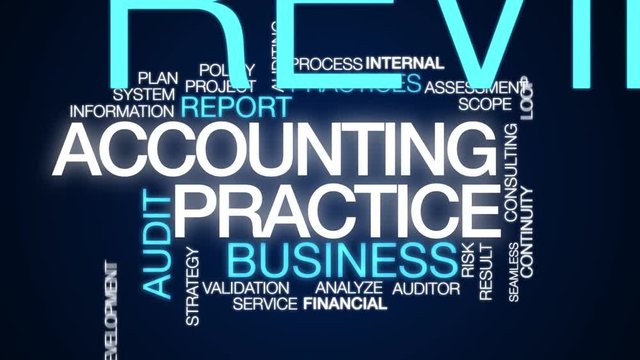 Accounting practice animated word cloud. Kinetic typography.