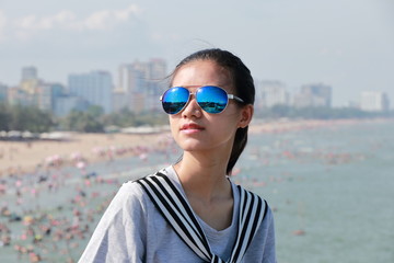 young woman in the beach in Vietnam