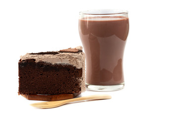 Cake made from cocoa fruit and chocolate milk isolate on white