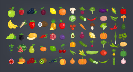 Big Set of fruits and vegetables.