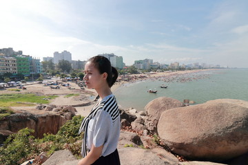 young woman in the beach in Vietnam