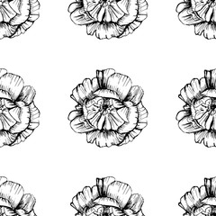 Vintage sketch card with hand drawn roses seamless. Modern vector illustration.