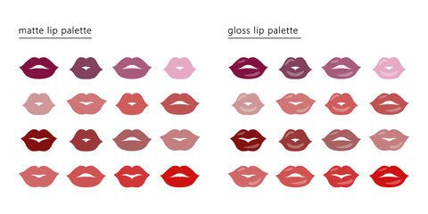 Lipstick color palette. Set of female sexy beautiful lips