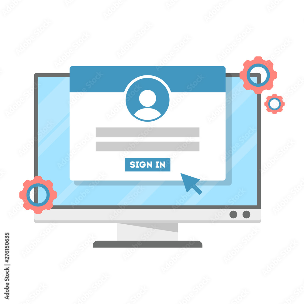 Poster login and password page on the computer monitor.