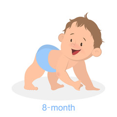 Cute little baby crawling. Eight month old child.