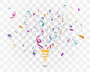 Lots of colorful tiny confetti and ribbons on transparent background. Festive event and party. Multicolor background.Colorful bright confetti isolated on transparent background