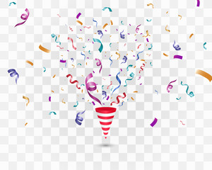 Lots of colorful tiny confetti and ribbons on transparent background. Festive event and party. Multicolor background.Colorful bright confetti isolated on transparent background