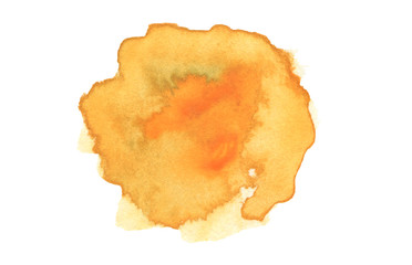 Abstract watercolor and acrylic blot painting. Yellow and orange  Color design element. Texture paper. Isolated on white background.