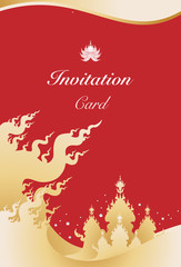 Vector of invitation card template, background and frame border. Thai contemporary art vintage illustration design