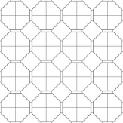 Black linear oriental quatrefoil ornament. Seamless geometric vector pattern