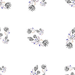Obraz premium Lotus flower hand drawn in beautiful style. Floral seamless pattern. Simple vector illustration.