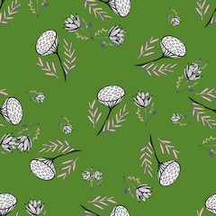 Lotus flower hand drawn in beautiful style. Floral seamless pattern. Simple vector illustration.