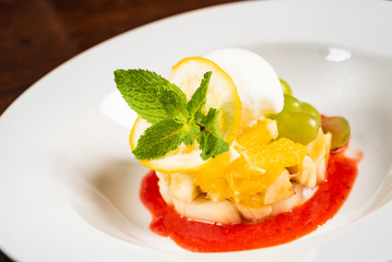 vegetarian fruit dessert with mint