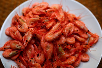 Steamed shrimps /prawns on a plate