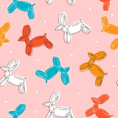  Doodle ballon hond of konijn. Verschillende kleuren. Hand getekende kleurrijke vector naadloze patroon. Trendy illustratie. Plat ontwerp. Cartoon-stijl © Dariia
