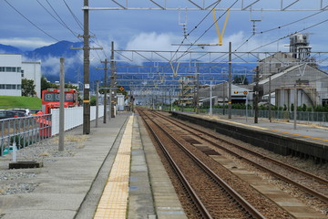 TOYAMA, Kurobe, Japan - Kurobe Station at platfrom. Toyama. Japan. Asia.