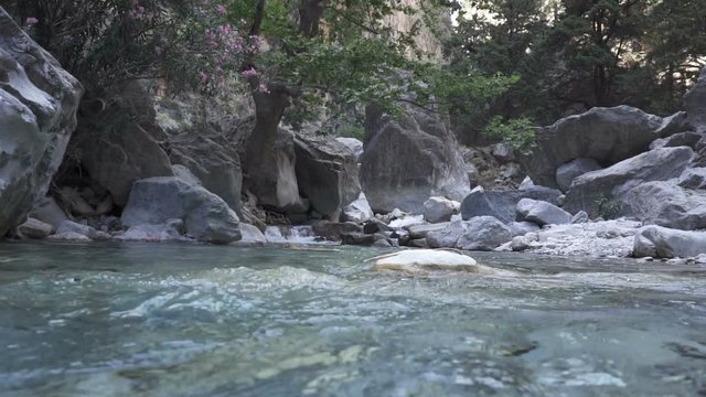 Landscape of mountain river in Samaria gorge, Crete, Greece