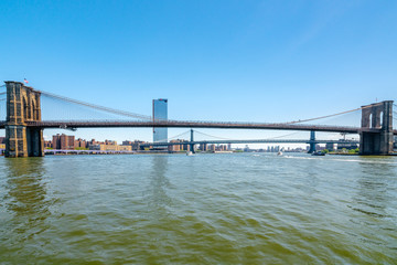New York City Waterfront, Brooklyn Bridge and Lower Manhattan Skyline