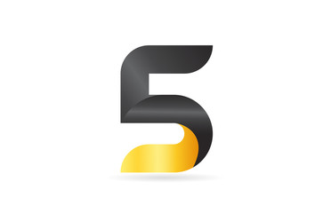 number 3d 5 black yellow logo icon design sign