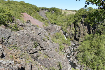 Hiking trail to the big Svartifoss Waterfall in the south of Iceland