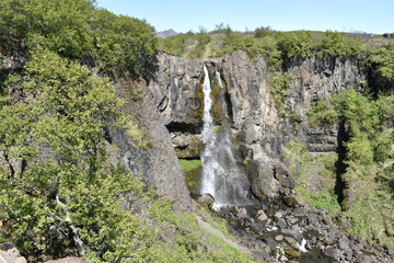 On the way to the big Svartifoss Waterfall in the south of Iceland