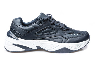 One blue sneaker with white sole, side view, on a white background