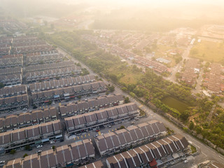 Aerial View - House Rooftops at sunrise. Patterns and Shape