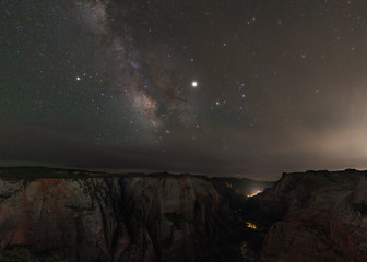 Zion canyon under the milky way as seen from the end of the Overlook trail.