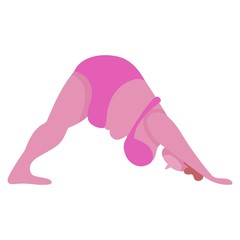 Big plump woman doing yoga. Illustration of a girl in a swimsuit is overweight. Yoga poses for beginners.