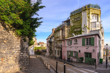 Paris France city skyline of beautiful building at Montmartre street