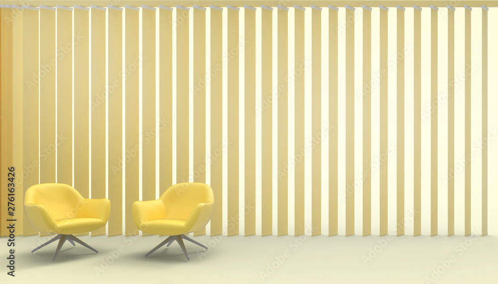 Aufkleber chair yellow and blinds in a simple and modern living area minimal concept on yellow display backgro