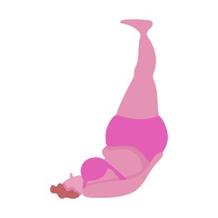 Big plump woman doing yoga. Illustration of a girl in a swimsuit is overweight. Yoga poses for beginners.