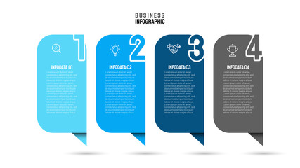 Naklejka na ściany i meble Business template for brochure or infographic. Creative layout label process with 4 options, steps and marketing icons. Vector illustration.
